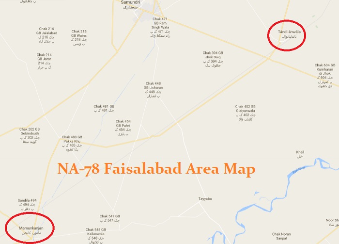 NA-78 Faisalabad (Tandlianwala, Mamukanjan) Google Area Map