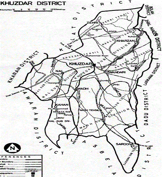 Khuzdar District Map with Tehsils Complete