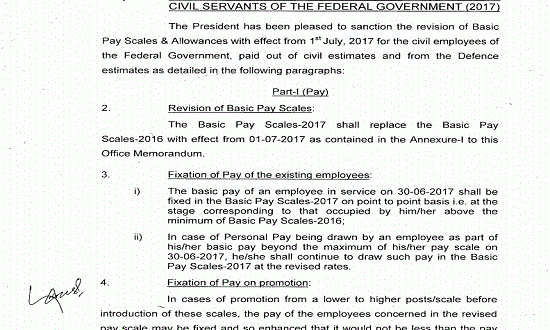 Pay Scale Revision and Adhoc Allowance Notification 2017 issued ...