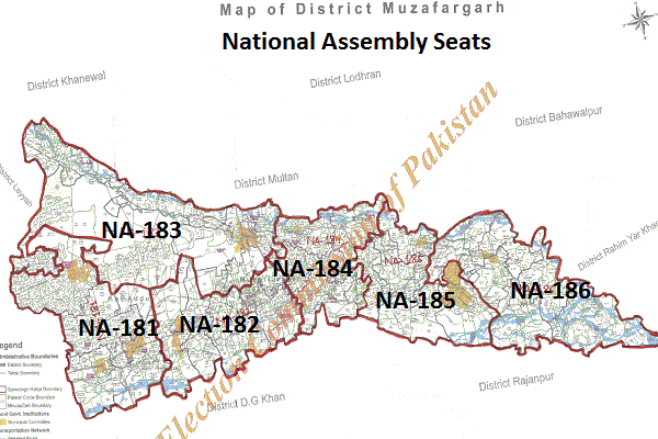 Muzaffargarh National Assembly Seats Area Maps - New Halqa Bandi 2018 - NA-181, NA-182, NA-183, NA-184, NA-185, NA-186