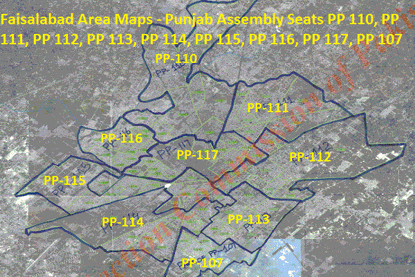 Faisalabad City Area Constituency (Halqa Bandi 2018) Maps - Punjab Assembly Seats PP 110, PP 111, PP 112, PP 113, PP 114, PP 115, PP 116, PP 117, PP 107