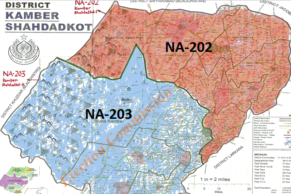 Kamber Shahdadkot National Assembly Seats Area Maps - New Halqa Bandi 2018 - NA-202, NA-203