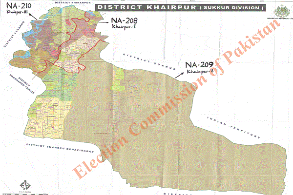 Khairpur National Assembly Seats Area Maps - New Halqa Bandi 2018 - NA-208, NA-209, NA-210