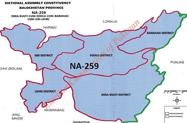 Dera Bugti Cum Kohlu Cum Barkhan Cum-Sibi Lehri National Assembly Seats Area Maps - New Halqa Bandi 2018 - NA-259