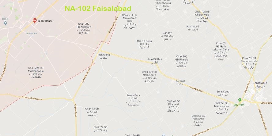 NA 102 Faisalabad Google Location Map of National Assembly Halqa 2018