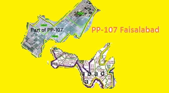 PP 107 Faisalabad Area Map of Punjab Assembly Constituency (Halqa) 2018.