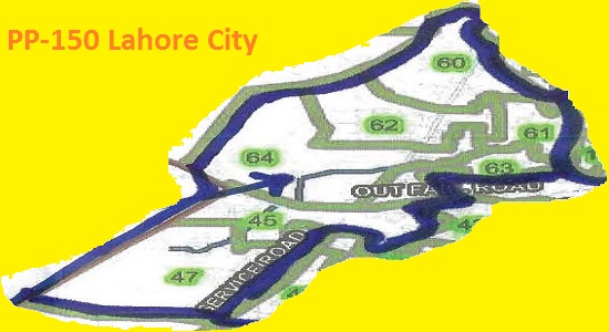 PP 150 Lahore City Area Map of Punjab Assembly Constituency (Halqa) 2018