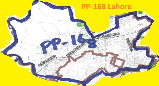 PP 168 Lahore City Area Map of Punjab Assembly Constituency (Halqa) 2018