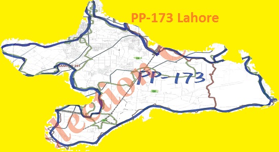 PP 173 Lahore City Area Map of Punjab Assembly Constituency (Halqa) 2018