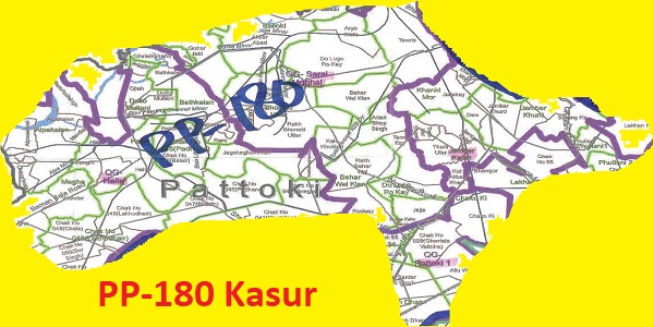 PP 180 Kasur Area Map of Punjab Assembly Constituency (Halqa) 2018