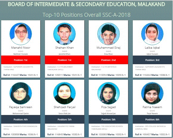 BISE Malakand Board Top Position Holders Matric-SSC-10th class Exam Result 2018 a