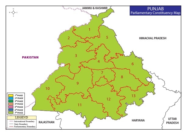 Punjab Parliamentary Constituency Map Phase 7 India General Election 2019