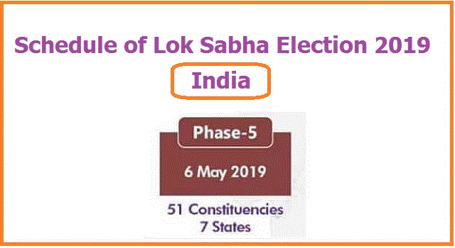 Schedule of Lok Sabha Election India Phase 5 (6 May 2019) - 51 Constituencies 7 States in Detail