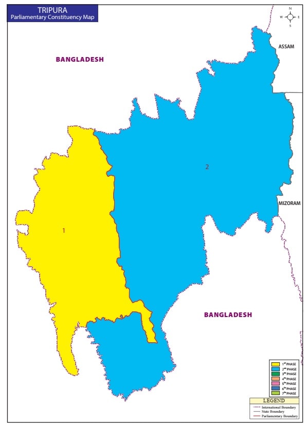 Tripura Parliamentary Constituency Map Phase 1,2 India General Election 2019