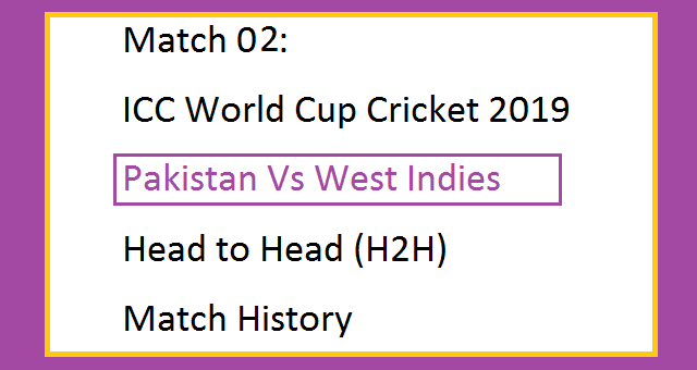 Match 02 ICC World Cup Cricket 2019 - Pakistan Vs West Indies (PAK Vs WI) Head to Head (H2H) Match History