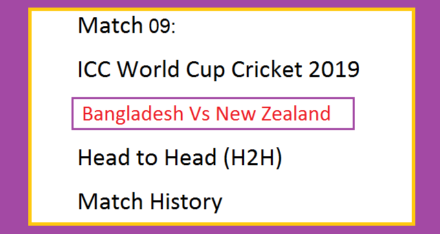 Match 09 ICC World Cup Cricket 2019 - Bangladesh Vs New Zealand (BAN Vs NZ) Head to Head (H2H) Match History