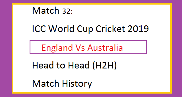 ICC World Cup Cricket 2019 England Vs Australia (ENG Vs AUS) Head to Head (H2H) Match History - Match 32