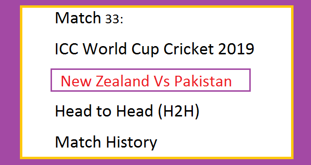 ICC World Cup Cricket 2019 New Zealand Vs Pakistan (NZ Vs PAK) Head to Head (H2H) Match History - Match 33