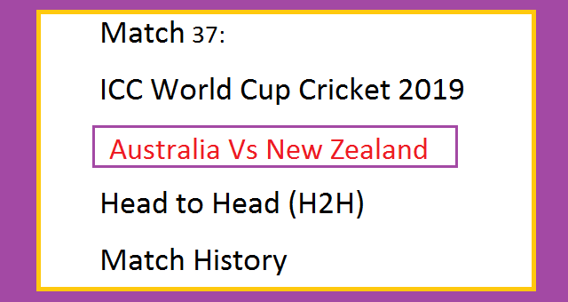 Australia Vs New Zealand (AUS Vs NZ) Head to Head (H2H) Match History - ICC World Cup Cricket 2019 Match 37