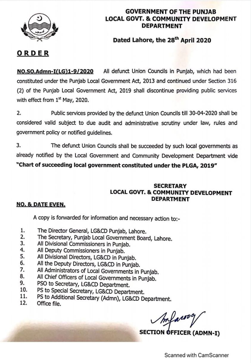 UCs Abolished in Punjab Province Notification dated 30 4 2020