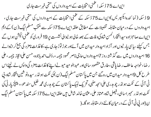NA 75 Sialkot Dska By Election 2021 Final Candidate List
