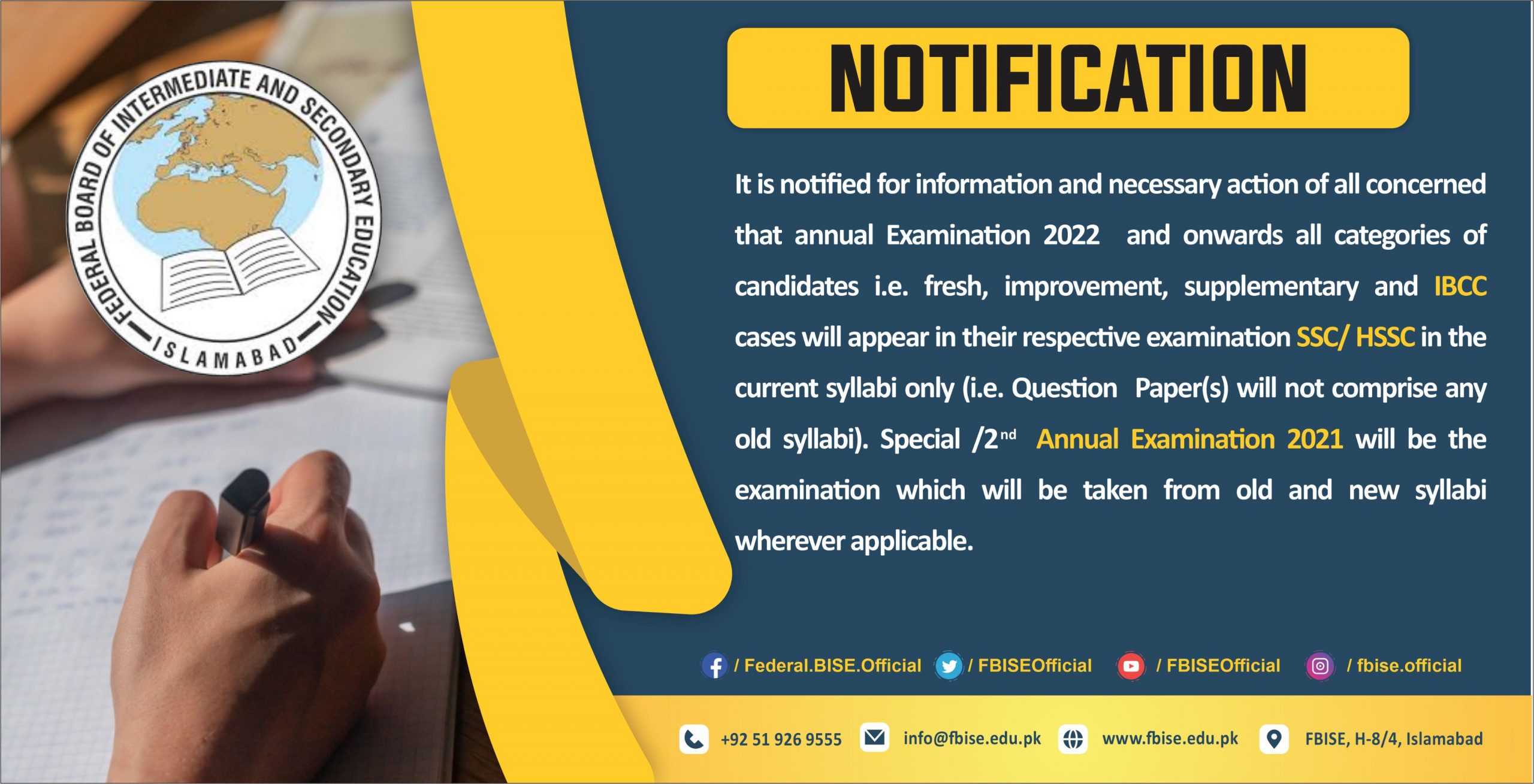 No Old Sylabbi Papers from Annual Exam 2022 and Onward FBISE Notification scaled