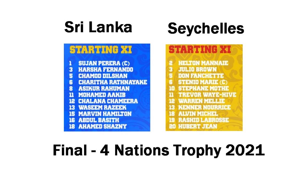 Final 4 Nations Trophy 2021 Playing XI squads Sri Lanka vs Seycchelles Today 19 Nov Football Match