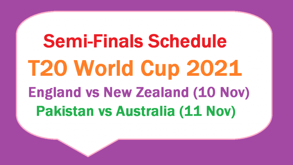 T20 WC Semi Finals Schedule 2021 ENG vs NZ and PAK vs AUS