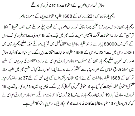 Wafaq ul Midaris Al Arabia Examination 15 21 February 2022 Result Online