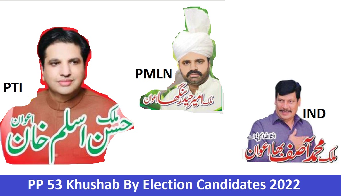 PP 83 BY Election Result Khushab PTI vs PMLN vs Malik Asif Bha Awan Candidates Pics