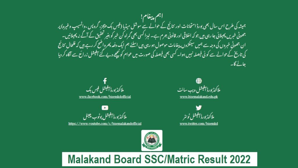 Malakand Board SSC Matric Result 2022 Expected Date