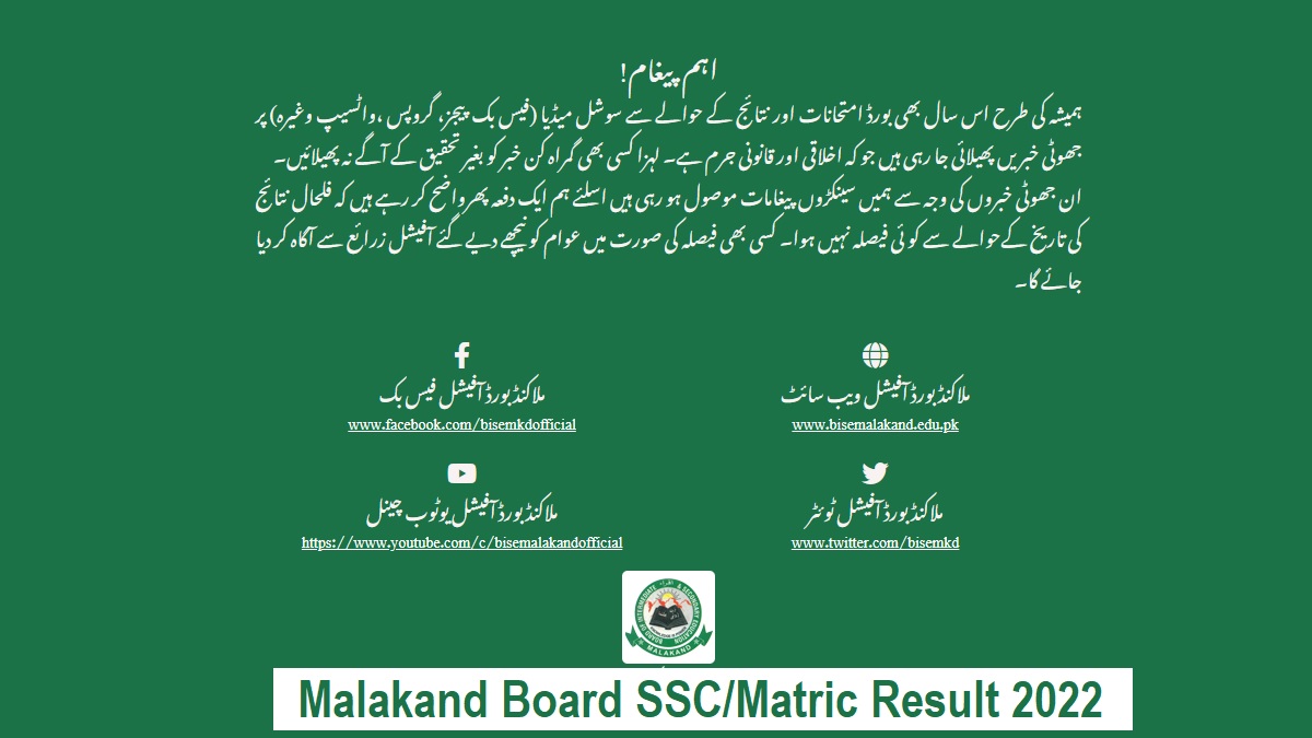 Malakand Board SSC Matric Result 2022 Expected Date