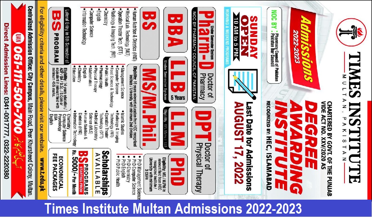 Times Institute Multan Admissions 2022 2023